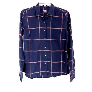 Untuckit Shirt Womens 4/S Button Up Lightweight Cotton Flannel  Blue Windowpane